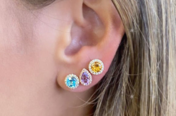 Earrings 14kt Gold Pear Amethyst & Diamonds Studs - Albert Hern Fine Jewelry