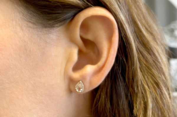 Earrings 14kt Gold Pear Morganite & Diamonds Studs - Albert Hern Fine Jewelry
