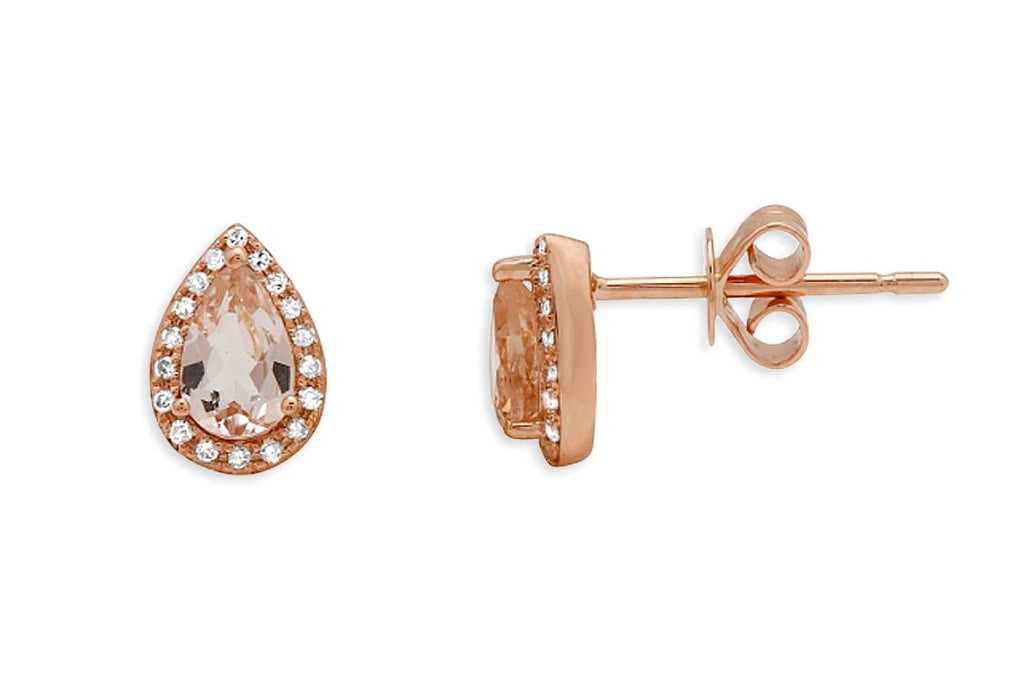 Earrings 14kt Gold Pear Morganite & Diamonds Studs - Albert Hern Fine Jewelry