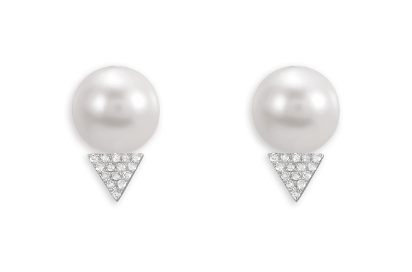 Earrings 14kt Gold Pearls & Diamonds Triangle - Albert Hern Fine Jewelry