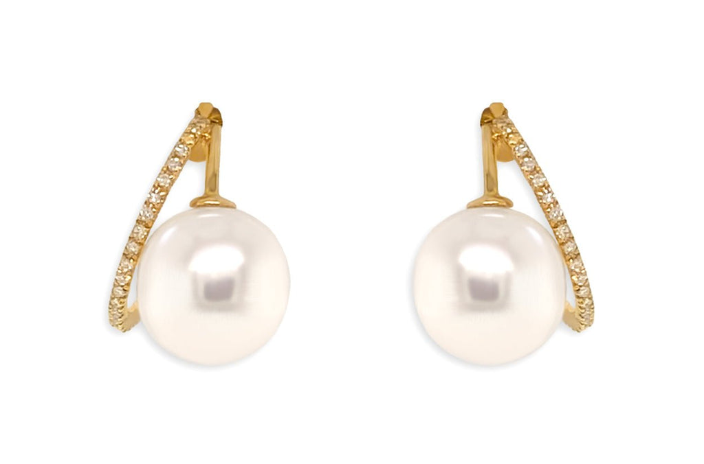 Earrings 14kt Gold Pearls & Open Circle Diamonds Studs - Albert Hern Fine Jewelry