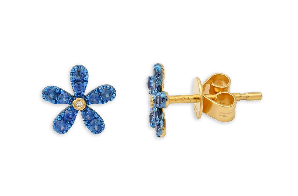 Earrings 14kt Gold Rhodium Flowers with Blue Sapphires & Diamonds Studs - Albert Hern Fine Jewelry