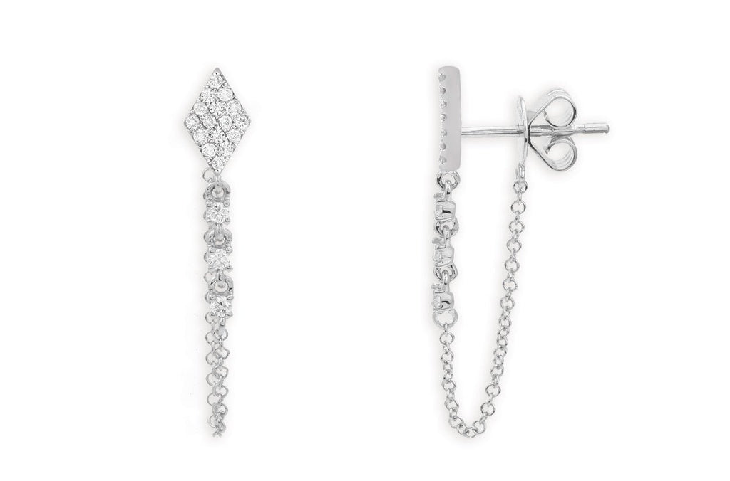 Earrings 14kt Gold Rhombus & Diamonds Chain Studs - Albert Hern Fine Jewelry