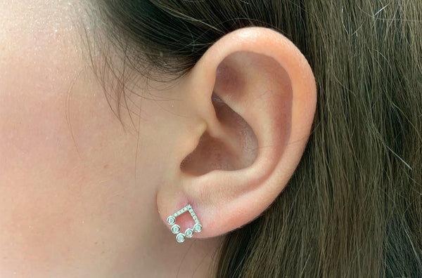 Earrings 14kt Gold Rhombus Studs with Diamonds - Albert Hern Fine Jewelry