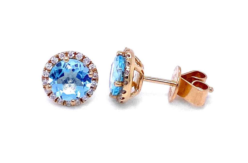 Earrings 14kt Gold Round Aquamarines & Diamonds - Albert Hern Fine Jewelry