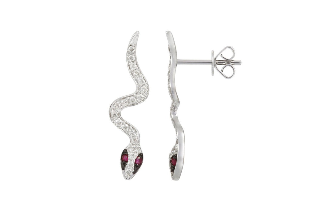 Earrings 14kt Gold Snake Diamonds & Ruby Eyes - Albert Hern Fine Jewelry