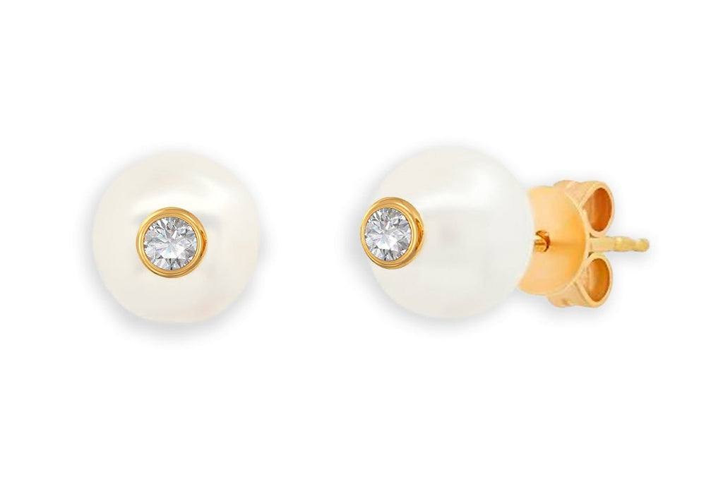 Earrings 14kt Gold South Sea Pearls & Center Diamonds Studs - Albert Hern Fine Jewelry