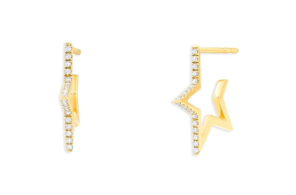 Earrings 14kt Gold Star Shape Hoop & Diamonds - Albert Hern Fine Jewelry