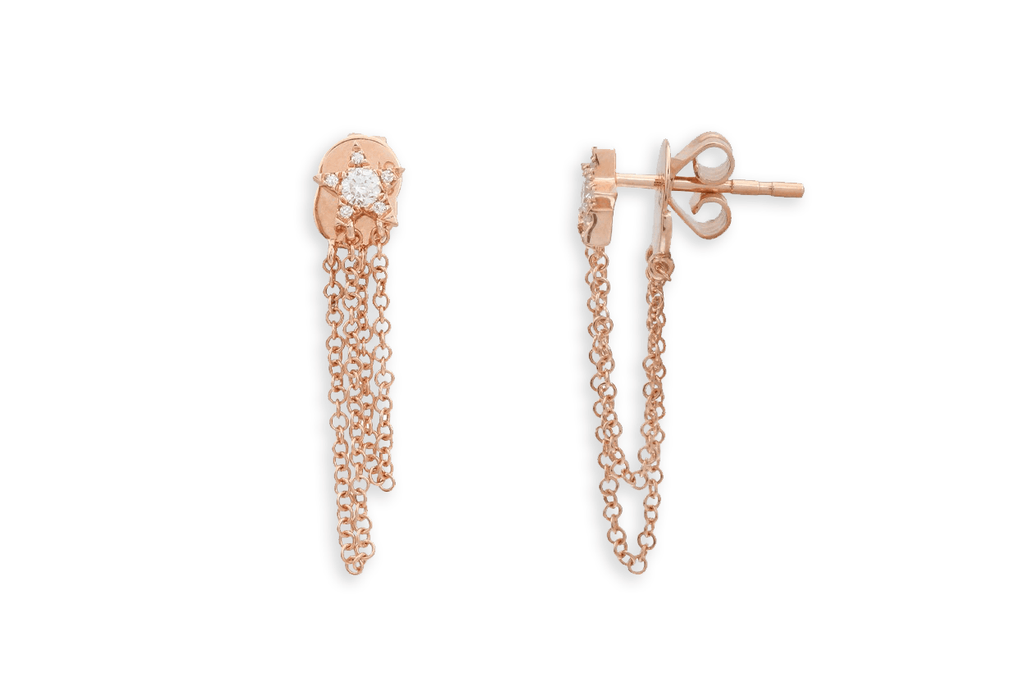 Earrings 14kt Gold Stars Chain Drop - Albert Hern Fine Jewelry