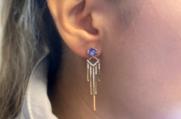 Earrings 14kt Gold Tanzanite & Diamonds Drop - Albert Hern Fine Jewelry