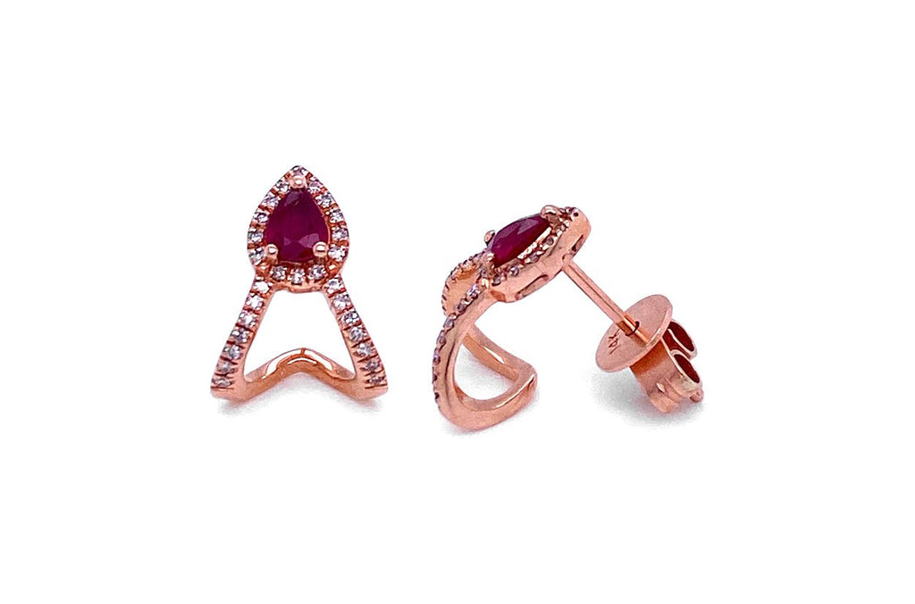 Earrings 14kt Gold Tear Rubies & Diamonds - Albert Hern Fine Jewelry