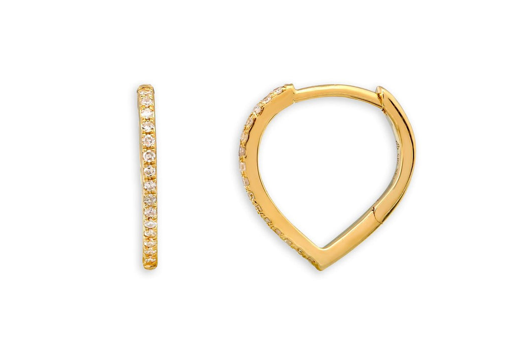 Earrings 14kt Gold Thin V Huggies & Diamonds - Albert Hern Fine Jewelry