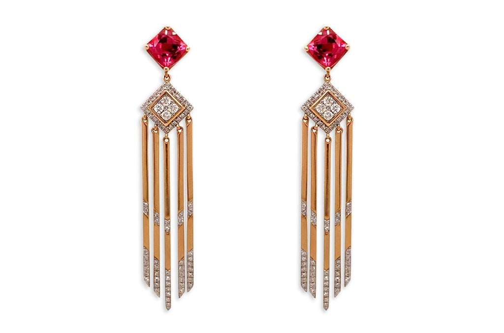 Earrings 14kt Gold Tourmaline & Diamonds Drop - Albert Hern Fine Jewelry
