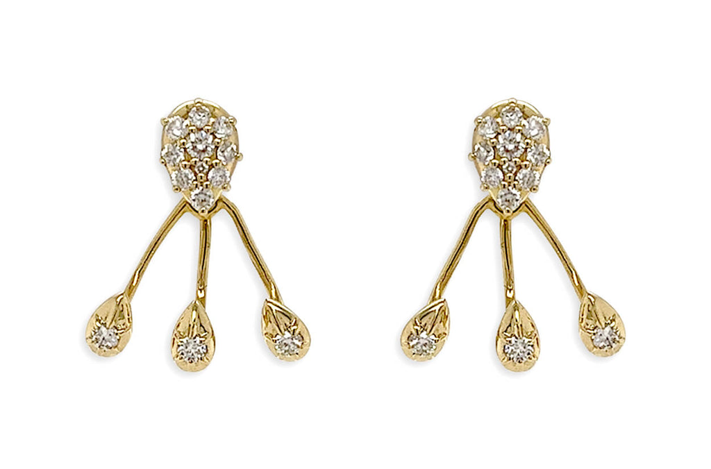 Earrings 14kt Gold Triple Jacket Pear Shape & Diamonds - Albert Hern Fine Jewelry