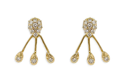 Earrings 14kt Gold Triple Jacket Pear Shape & Diamonds