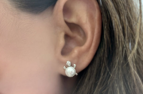 Earrings 14kt Gold Turtle Pearls & Diamonds - Albert Hern Fine Jewelry