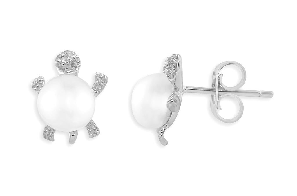 Earrings 14kt Gold Turtle Pearls & Diamonds - Albert Hern Fine Jewelry