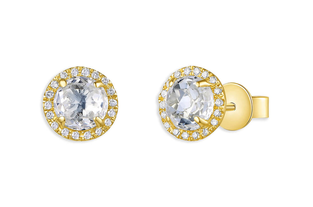 Earrings 14kt Gold White Topaz & Diamonds Studs - Albert Hern Fine Jewelry