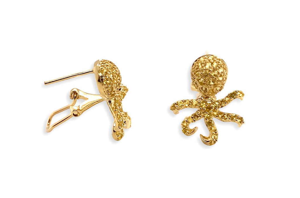 Earrings 14kt Gold & Yellow Sapphires Octopus - Albert Hern Fine Jewelry