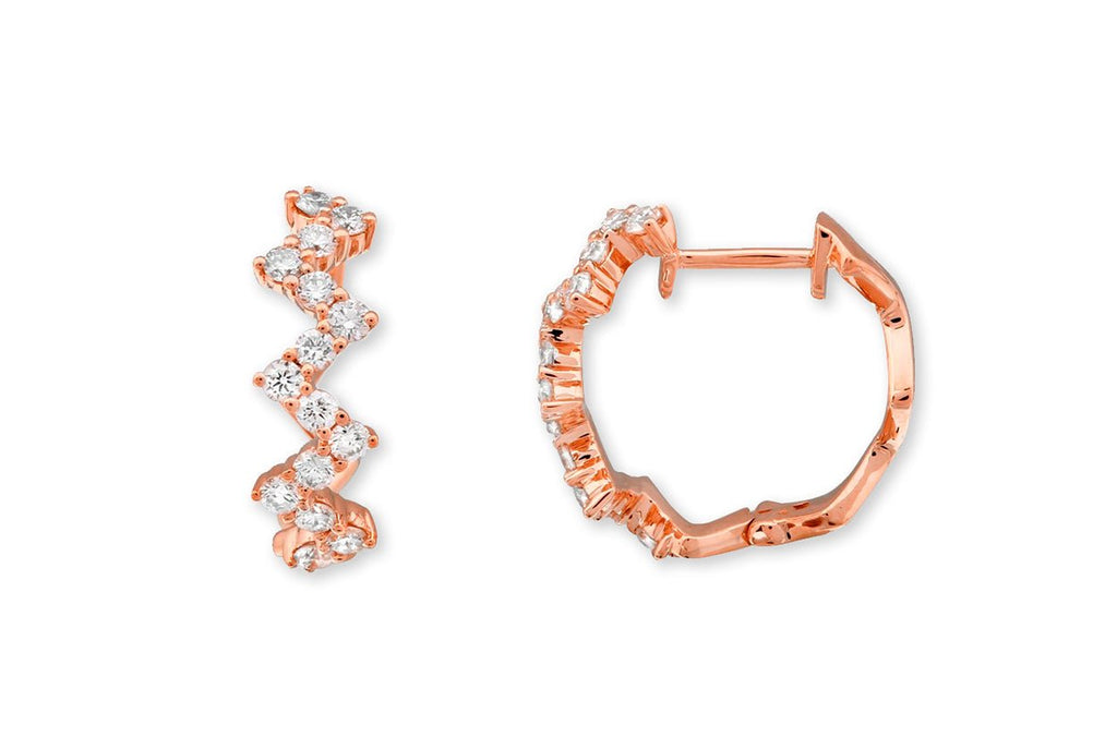 Earrings 14kt Gold Zig-Zag Huggies & Diamonds - Albert Hern Fine Jewelry