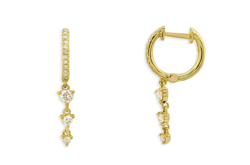 Earrings 14kt Hanging Diamonds & Pave Huggies - Albert Hern Fine Jewelry