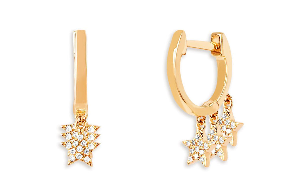 Earrings 14kt Hanging Stars Huggies & Diamonds - Albert Hern Fine Jewelry