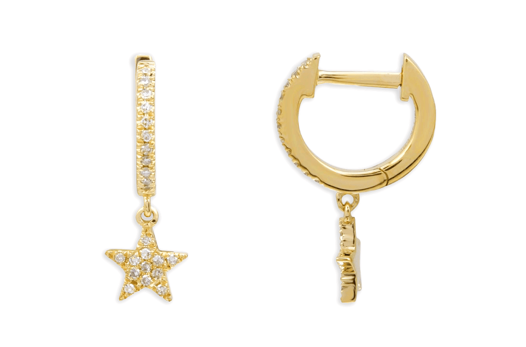 Earrings 14kt Hanging Stars Pave Huggies & Diamonds - Albert Hern Fine Jewelry