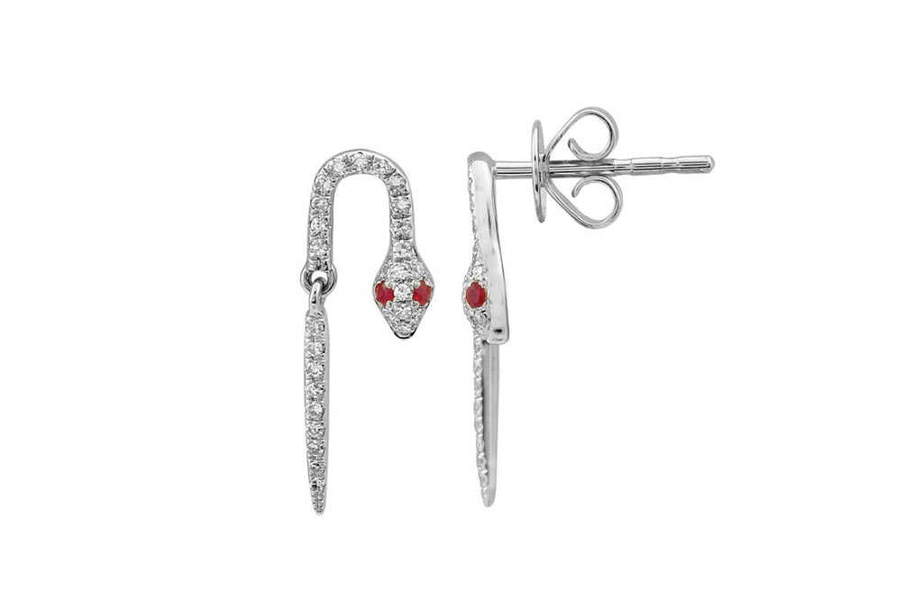 Earrings 14kt Long Curve Snakes & Diamonds - Albert Hern Fine Jewelry