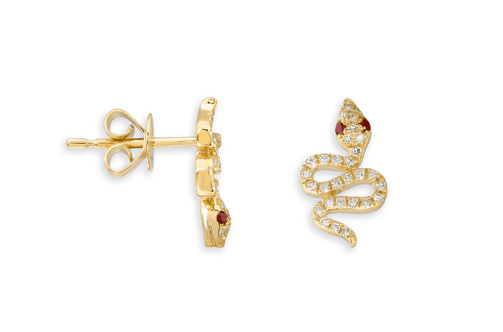 Earrings 14kt Stud Snakes Ruby Eyes & Diamonds - Albert Hern Fine Jewelry
