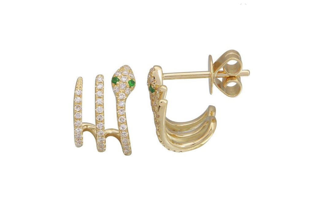 Earrings 14kt Triple Semi Huggies Snakes & Diamonds - Albert Hern Fine Jewelry
