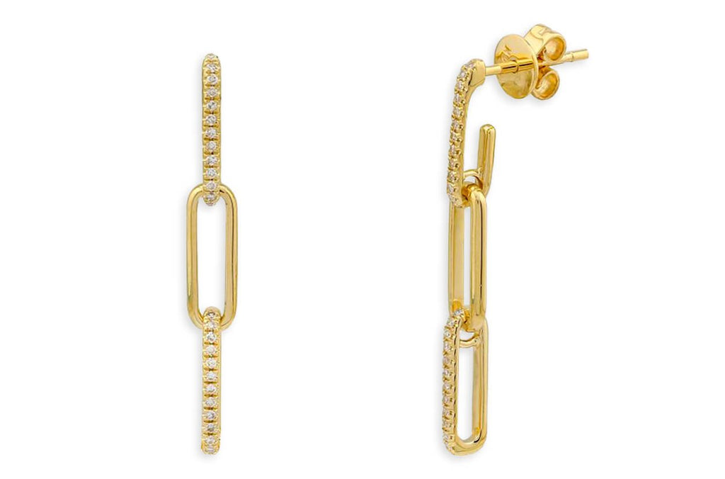 Earrings 14kt Yellow Gold Dangling Links & Diamonds - Albert Hern Fine Jewelry
