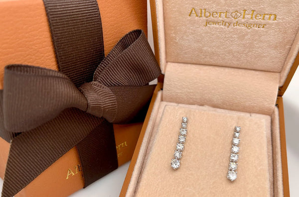 Earrings 18kt Gold 14 Graduated Diamonds Line Drops - Albert Hern Fine Jewelry