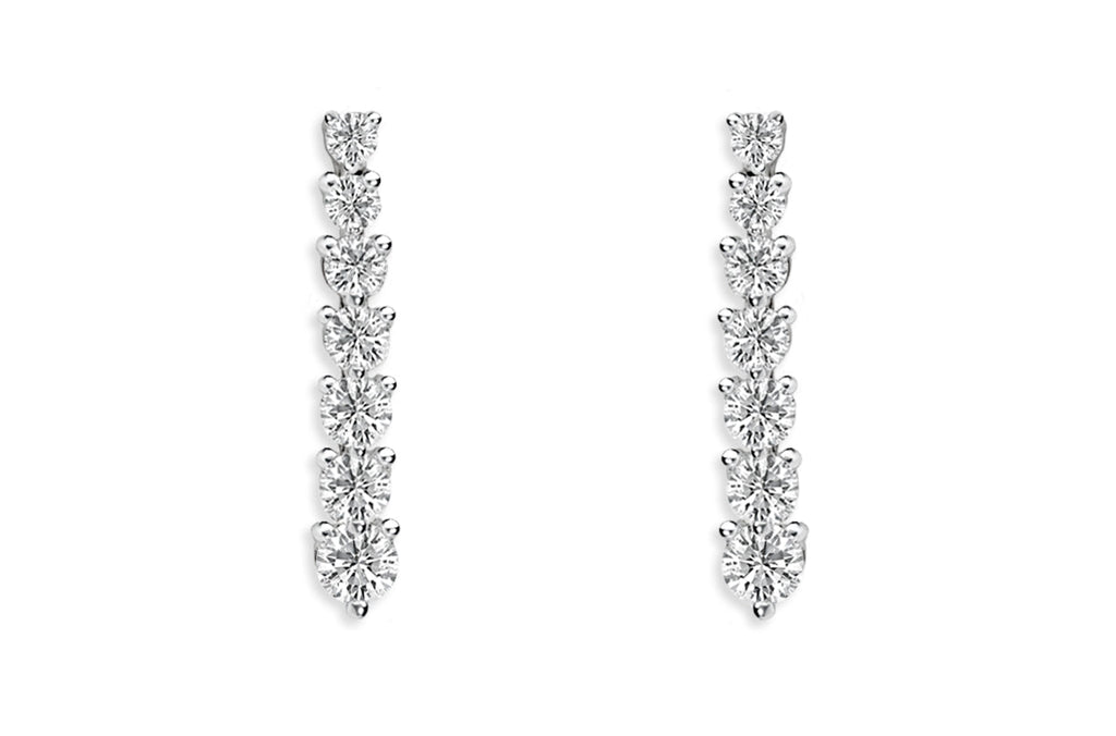 Earrings 18kt Gold 14 Graduated Diamonds Line Drops - Albert Hern Fine Jewelry