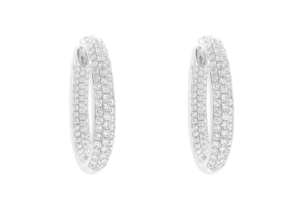 Earrings 18kt Gold & 3-Row Diamonds Hoops - Albert Hern Fine Jewelry