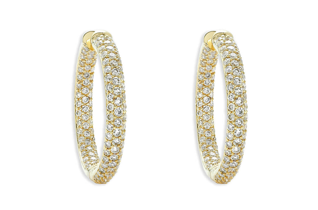 Earrings 18kt Gold & 3-Row Diamonds Medium Hoops - Albert Hern Fine Jewelry