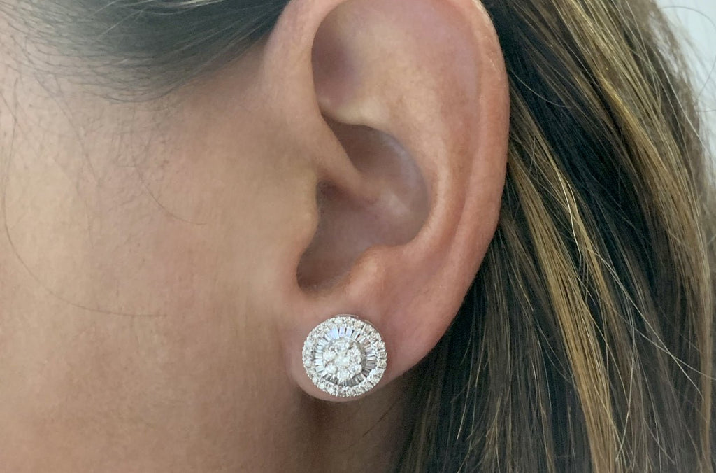 Earrings 18kt Gold Baguette & Round Diamonds - Albert Hern Fine Jewelry