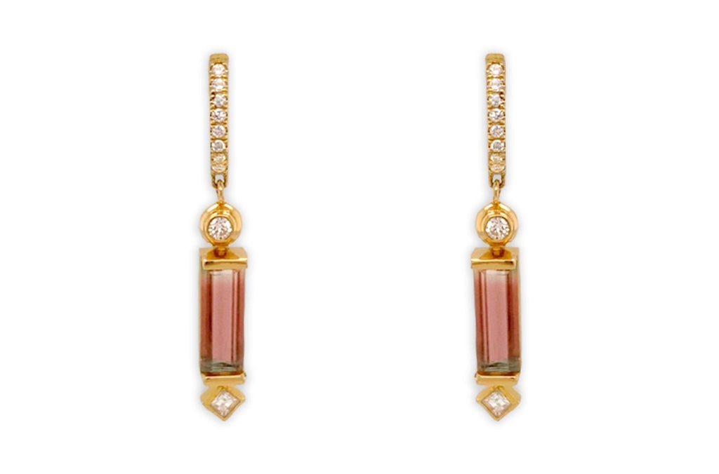 Earrings 18kt Gold Bicolor Tourmaline & Diamonds Huggies - Albert Hern Fine Jewelry