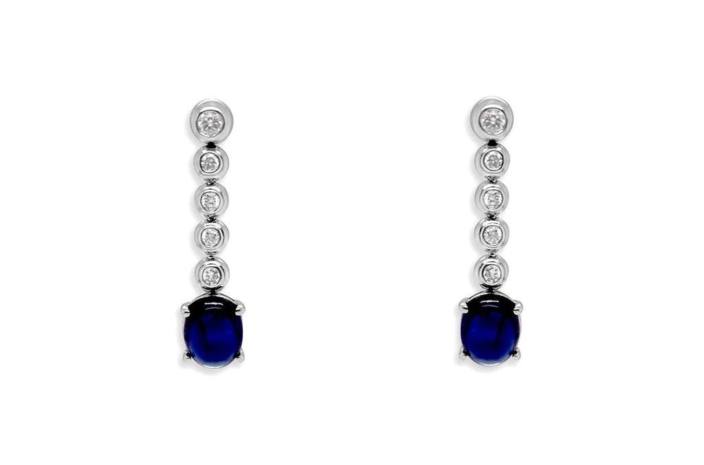 Earrings 18kt Gold Blue Sapphire Cabochon & Diamonds - Albert Hern Fine Jewelry
