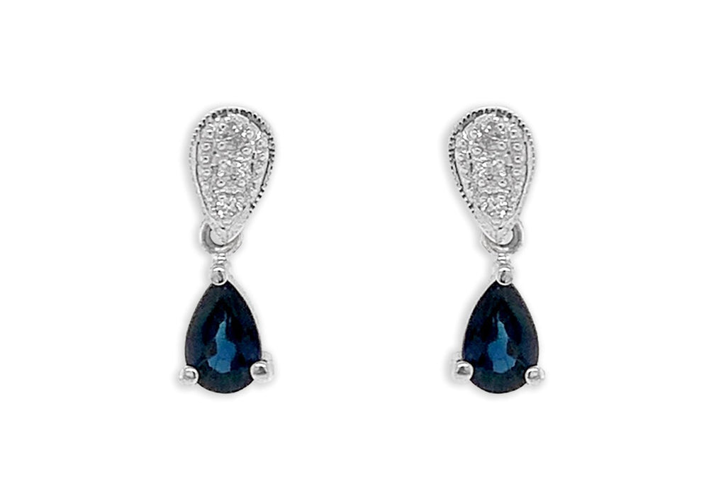 Earrings 18kt Gold Blue Sapphire Pear & Diamonds - Albert Hern Fine Jewelry