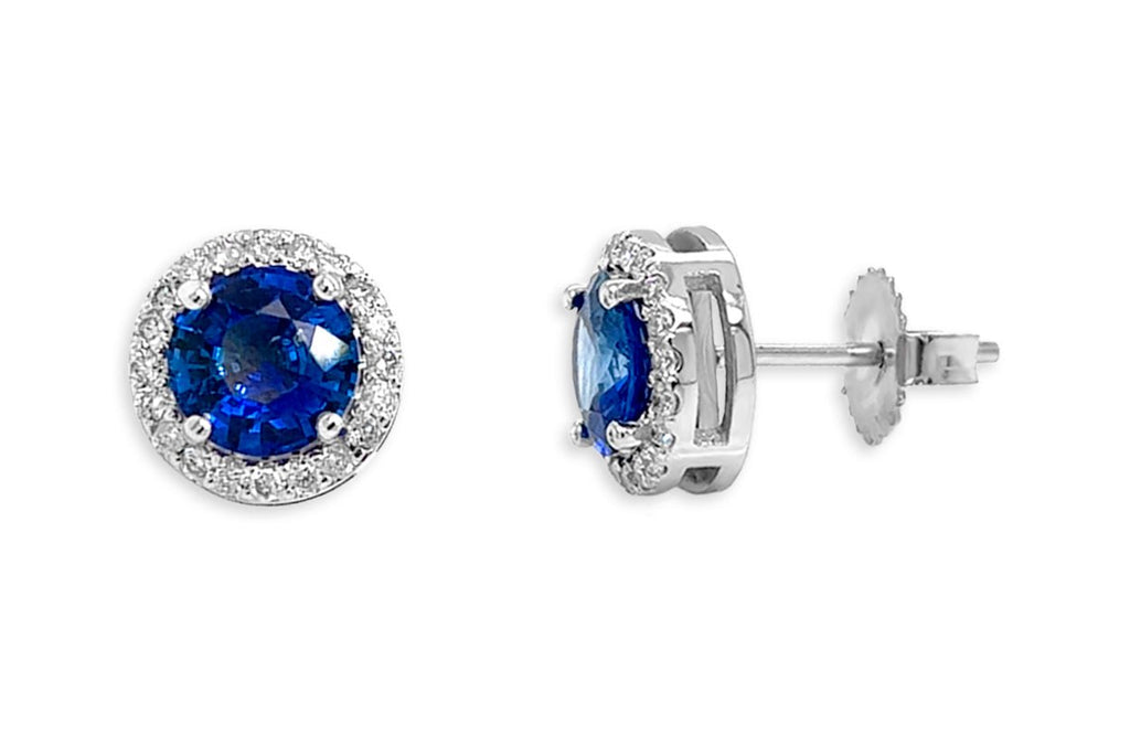 Earrings 18kt Gold Blue Sapphires & Diamonds Studs - Albert Hern Fine Jewelry