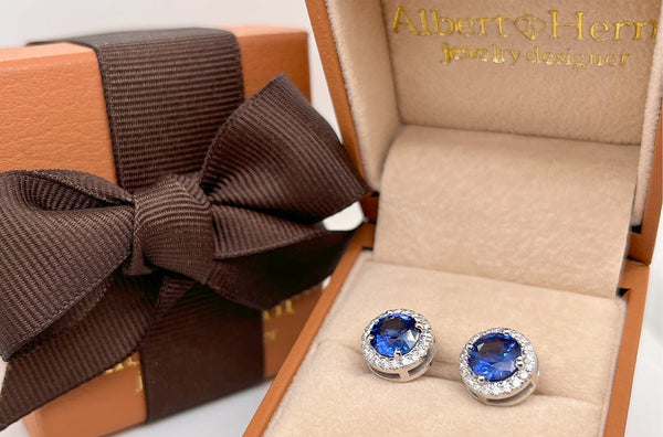 Earrings 18kt Gold Blue Sapphires & Diamonds Studs - Albert Hern Fine Jewelry