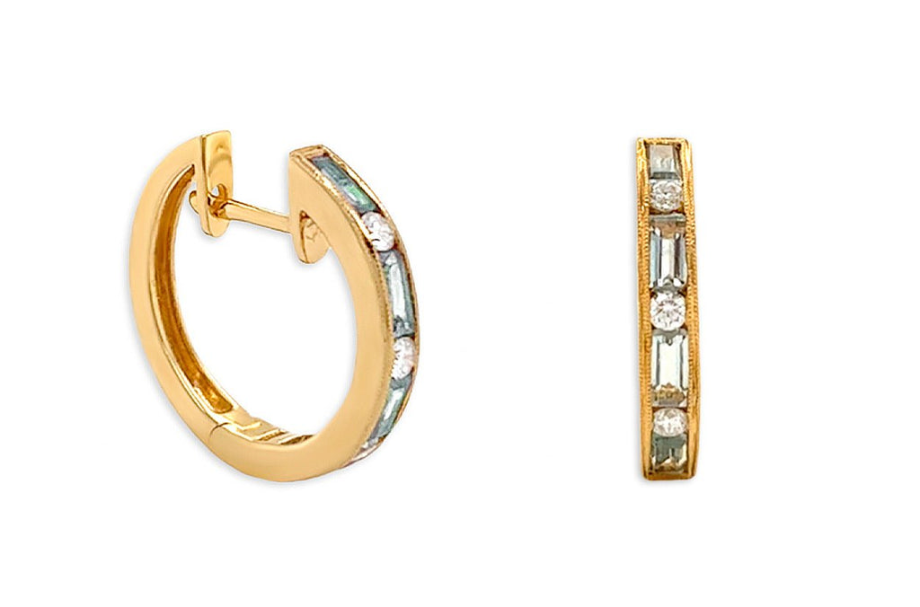 Earrings 18kt Gold Blue Topaz & Diamonds Huggies - Albert Hern Fine Jewelry