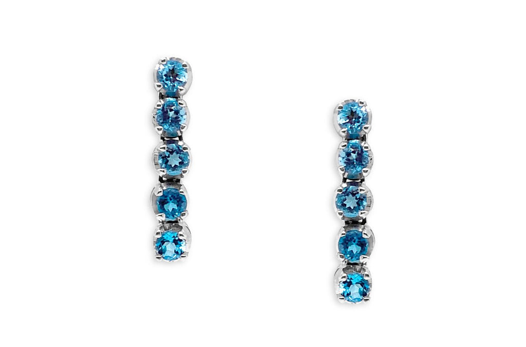 Earrings 18kt Gold Blue Topaz Line Drops - Albert Hern Fine Jewelry
