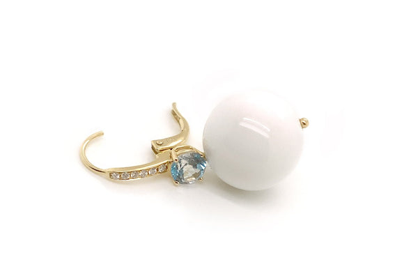 Earrings 18kt Gold Blue Topaz & White Onyx with Diamonds - Albert Hern Fine Jewelry