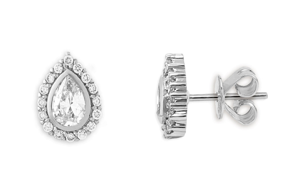 Earrings 18kt Gold Channel Pear & Diamonds Halo - Albert Hern Fine Jewelry