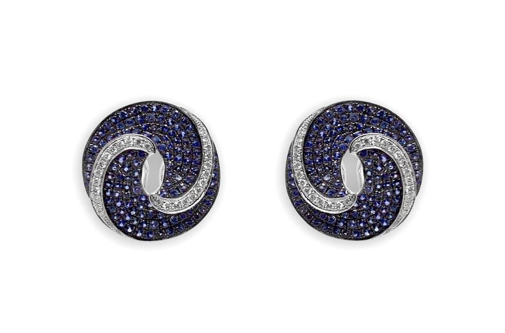 Earrings 18kt Gold Circle Sapphire & Diamonds Studs - Albert Hern Fine Jewelry