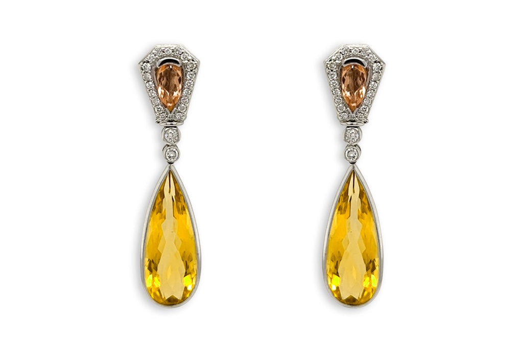 Earrings 18kt Gold Citrines Drop with Precious Topaz & Diamonds - Albert Hern Fine Jewelry