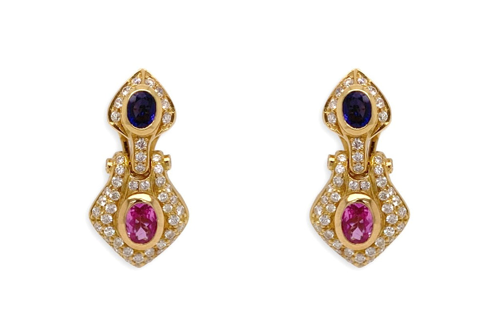 Earrings 18kt Gold Classic Sapphires & Diamonds - Albert Hern Fine Jewelry