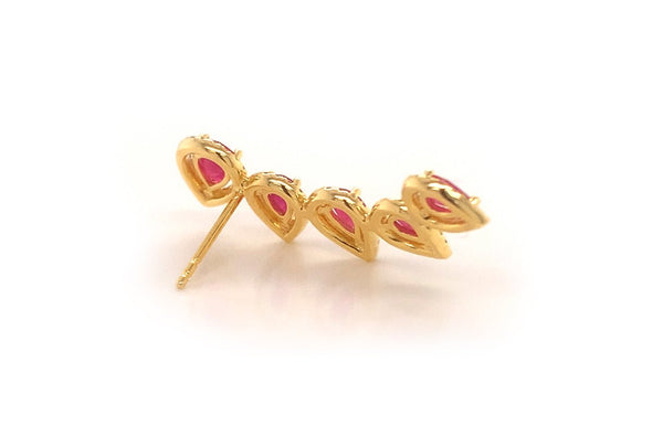 Earrings 18kt Gold Climbers Pear Rubies with Diamonds - Albert Hern Fine Jewelry