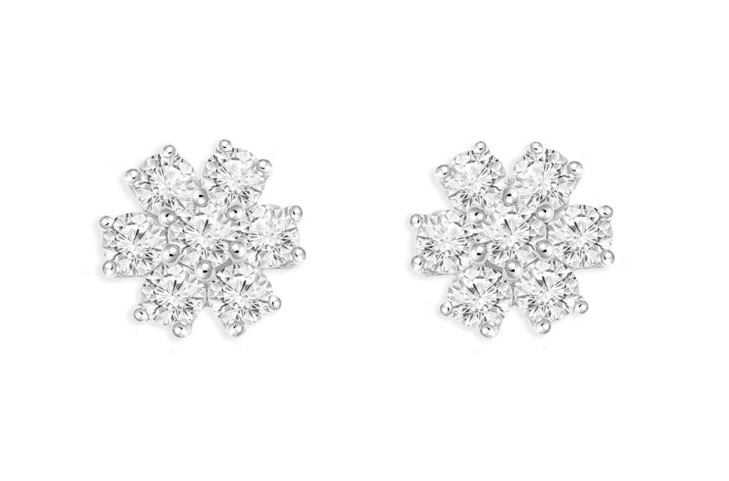 Earrings 18kt Gold & Diamonds 0.81cts Flowers Cluster - Albert Hern Fine Jewelry